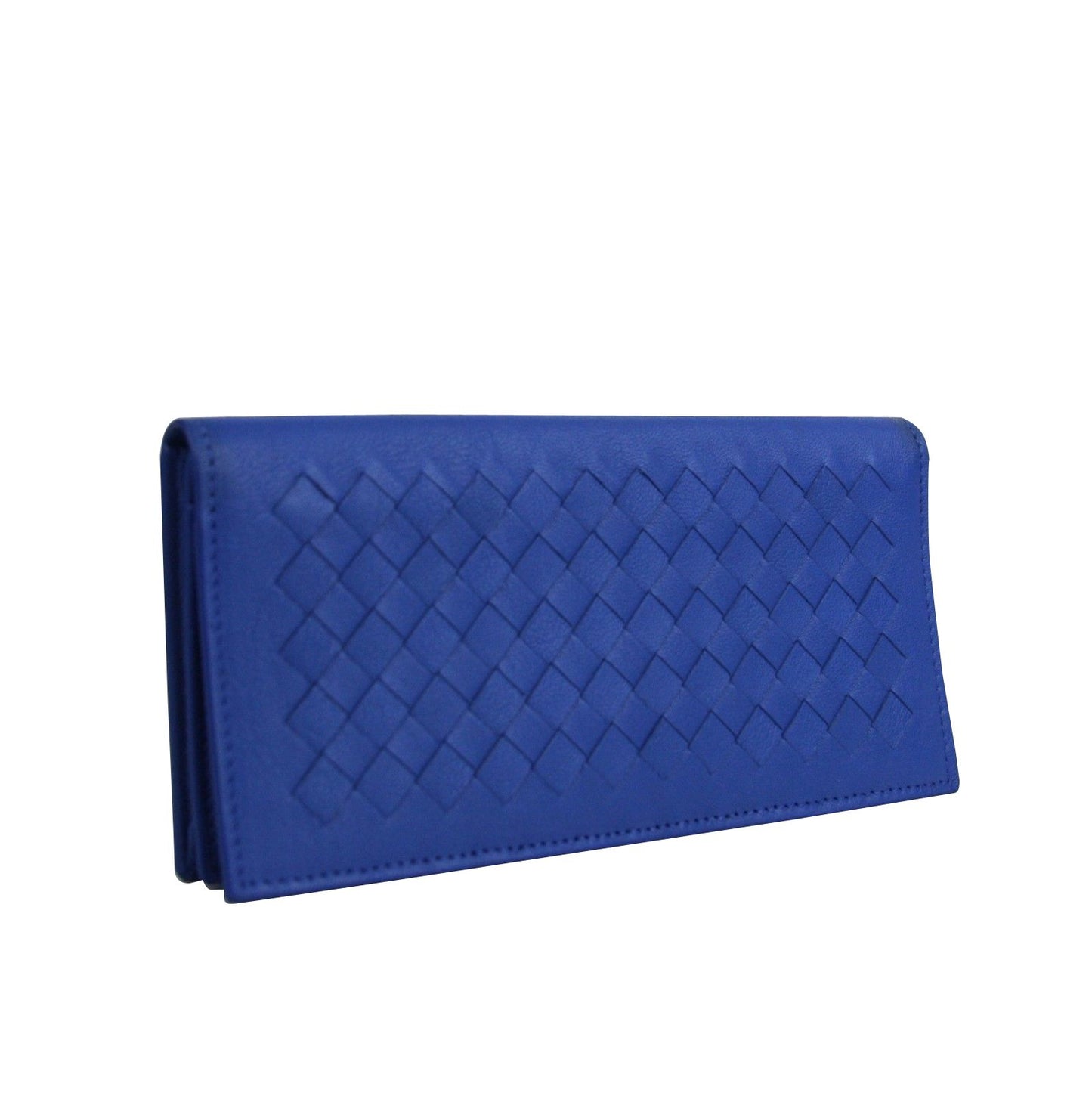 Bottega Veneta Bottega Veneta Men's Intercciaco Blue Leather Woven Long Bifold Wallet