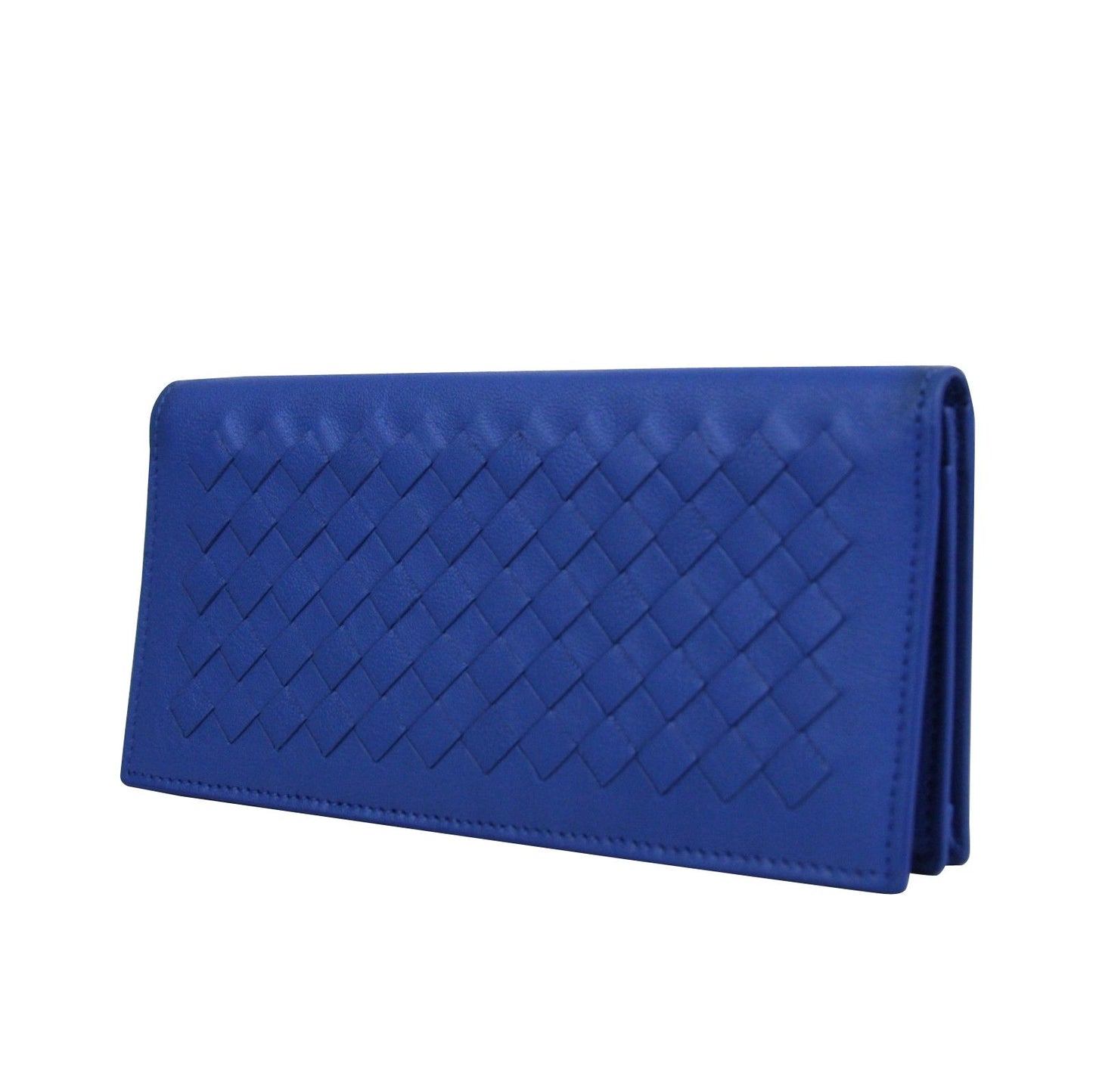 Bottega Veneta Bottega Veneta Men's Intercciaco Blue Leather Woven Long Bifold Wallet