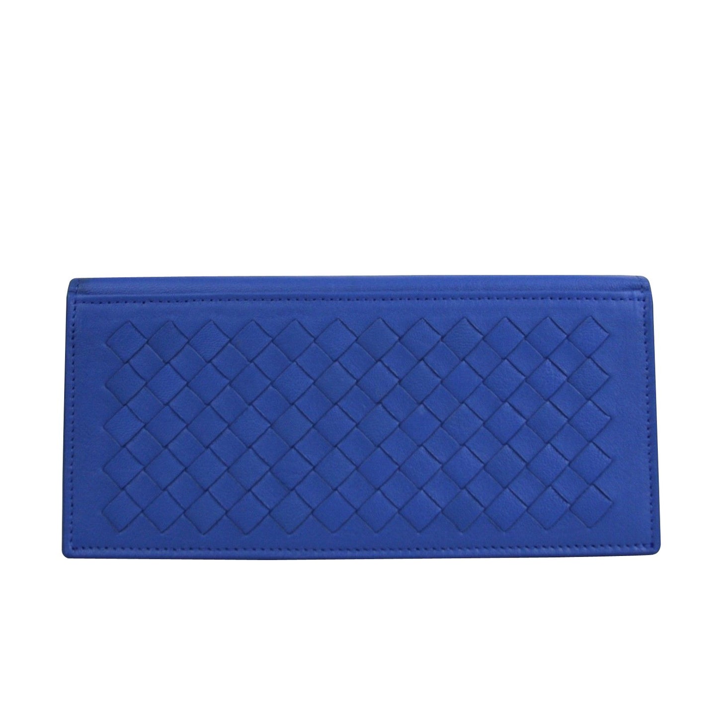 Bottega Veneta Bottega Veneta Men's Intercciaco Blue Leather Woven Long Bifold Wallet