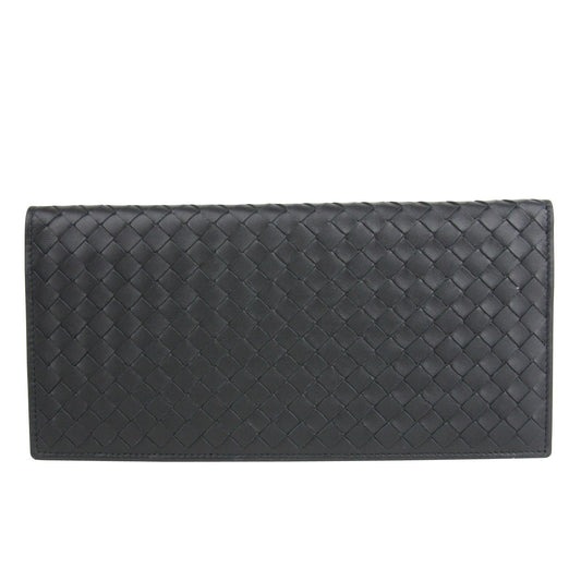 Bottega Veneta Bottega Veneta Unisex Intercciaco Woven Black Leather Long wallet