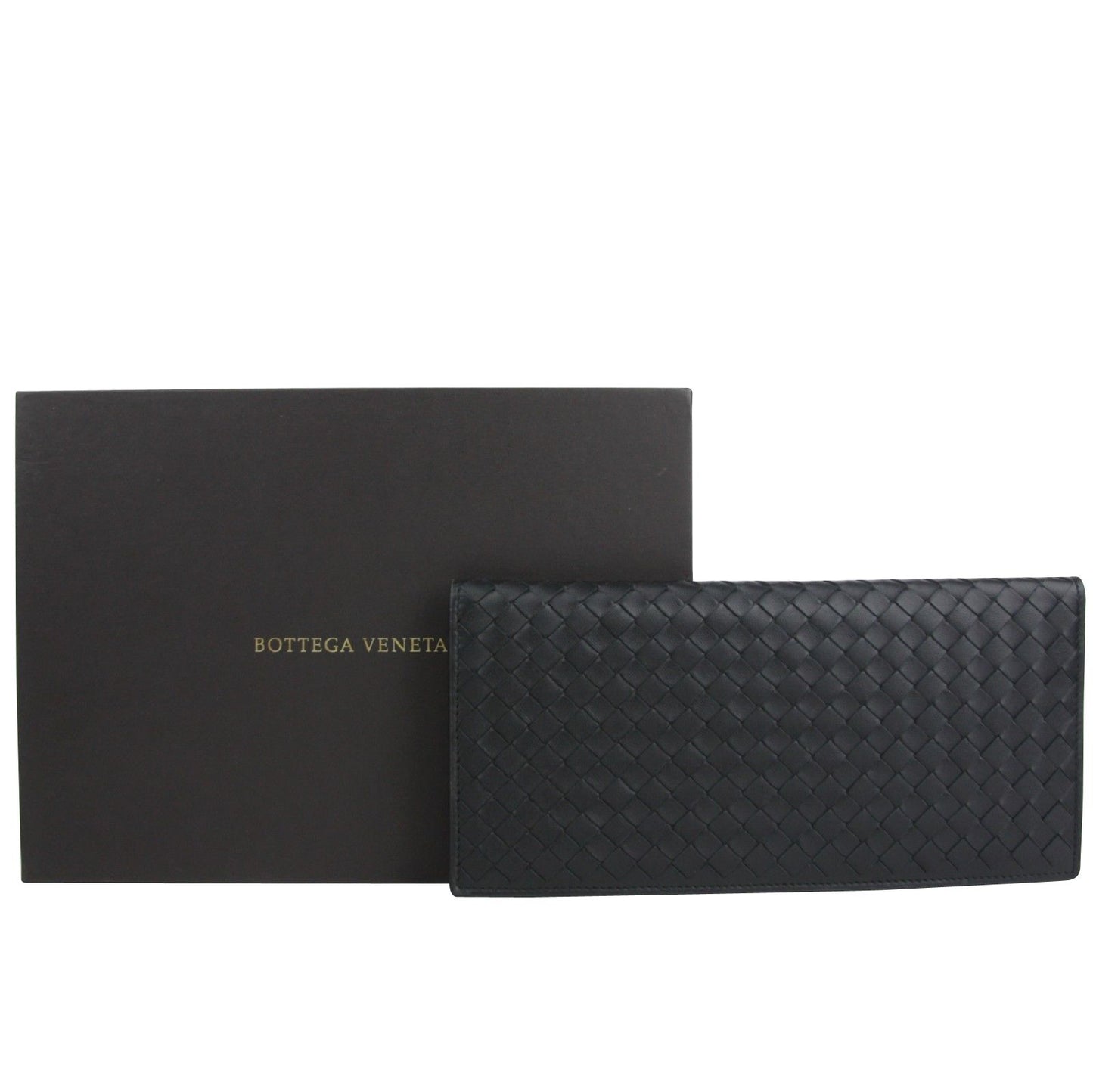 Bottega Veneta Bottega Veneta Unisex Intercciaco Woven Black Leather Long wallet