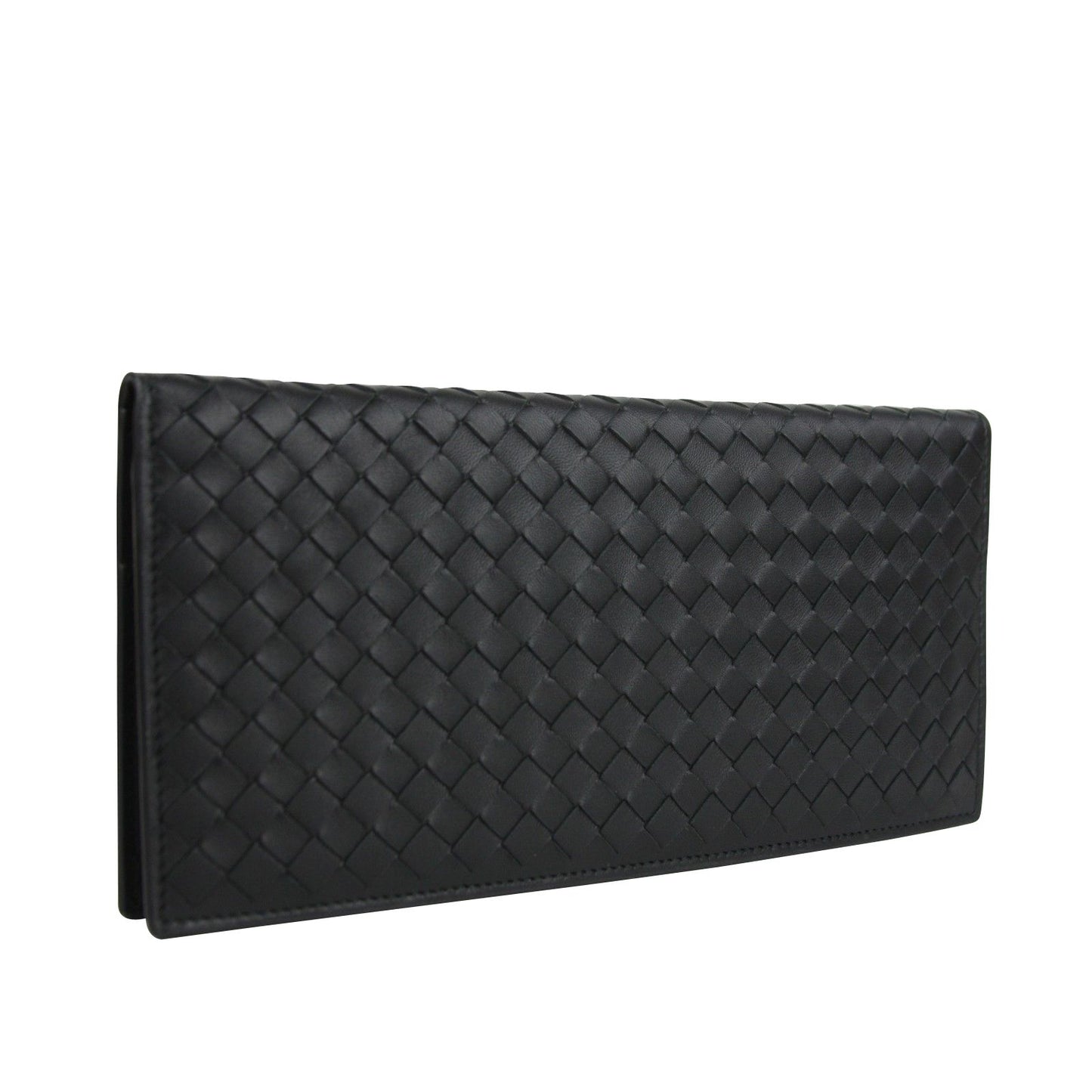 Bottega Veneta Bottega Veneta Unisex Intercciaco Woven Black Leather Long wallet