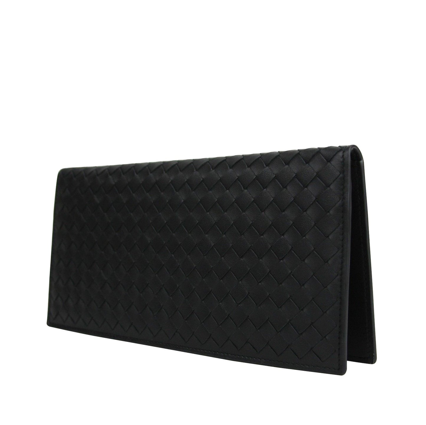 Bottega Veneta Bottega Veneta Unisex Intercciaco Woven Black Leather Long wallet