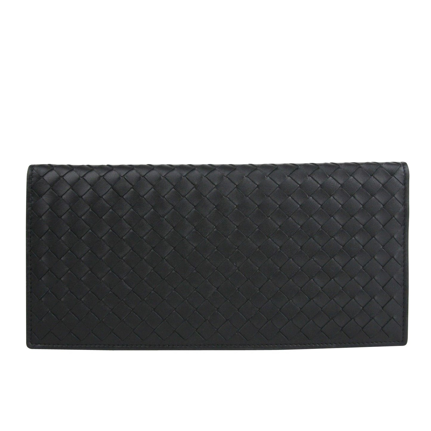 Bottega Veneta Bottega Veneta Unisex Intercciaco Woven Black Leather Long wallet