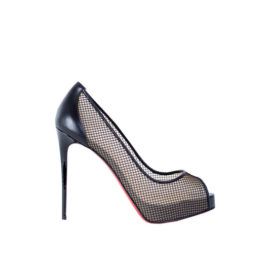 Christian Louboutin Elegant Black Mesh Leather Pumps