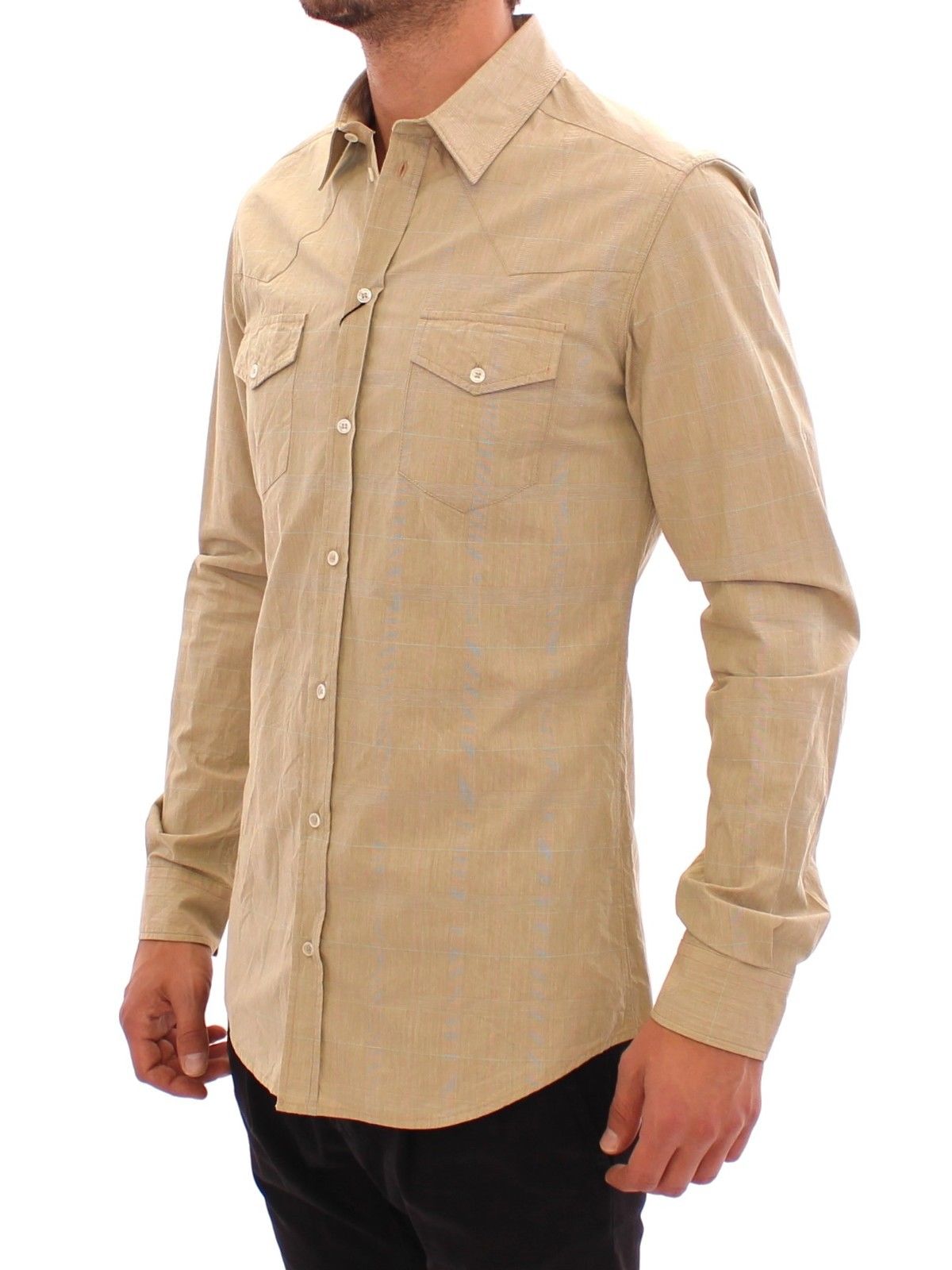 Dolce & Gabbana Elegant Sicilia Beige Checkered Casual Shirt