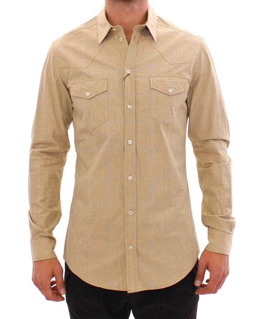 Dolce & Gabbana Elegant Sicilia Beige Checkered Casual Shirt