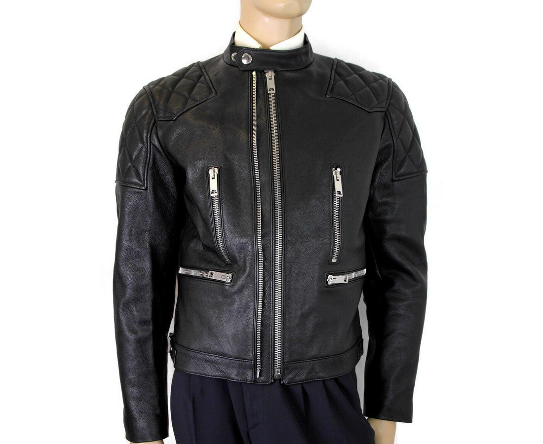 Burberry Burberry Men's Black Leather Diamond Quilted Biker Jacket