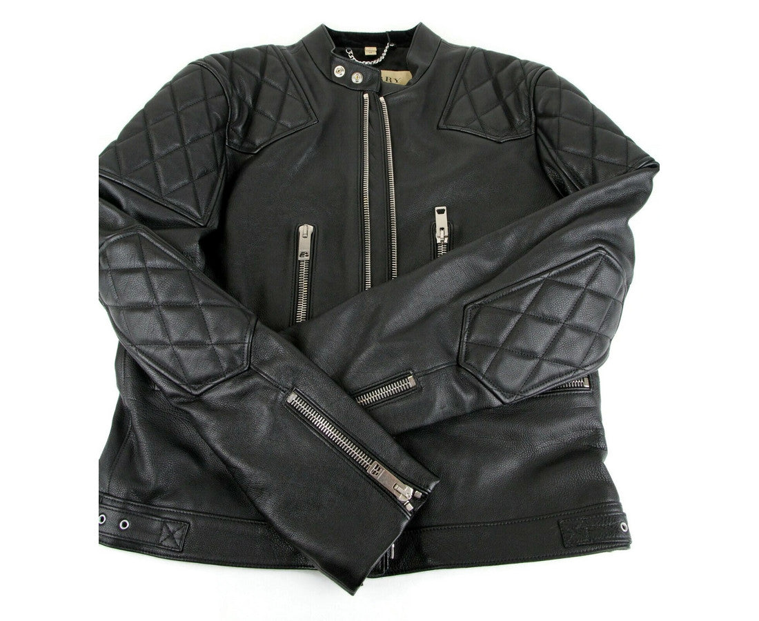 Burberry Burberry Men's Black Leather Diamond Quilted Biker Jacket