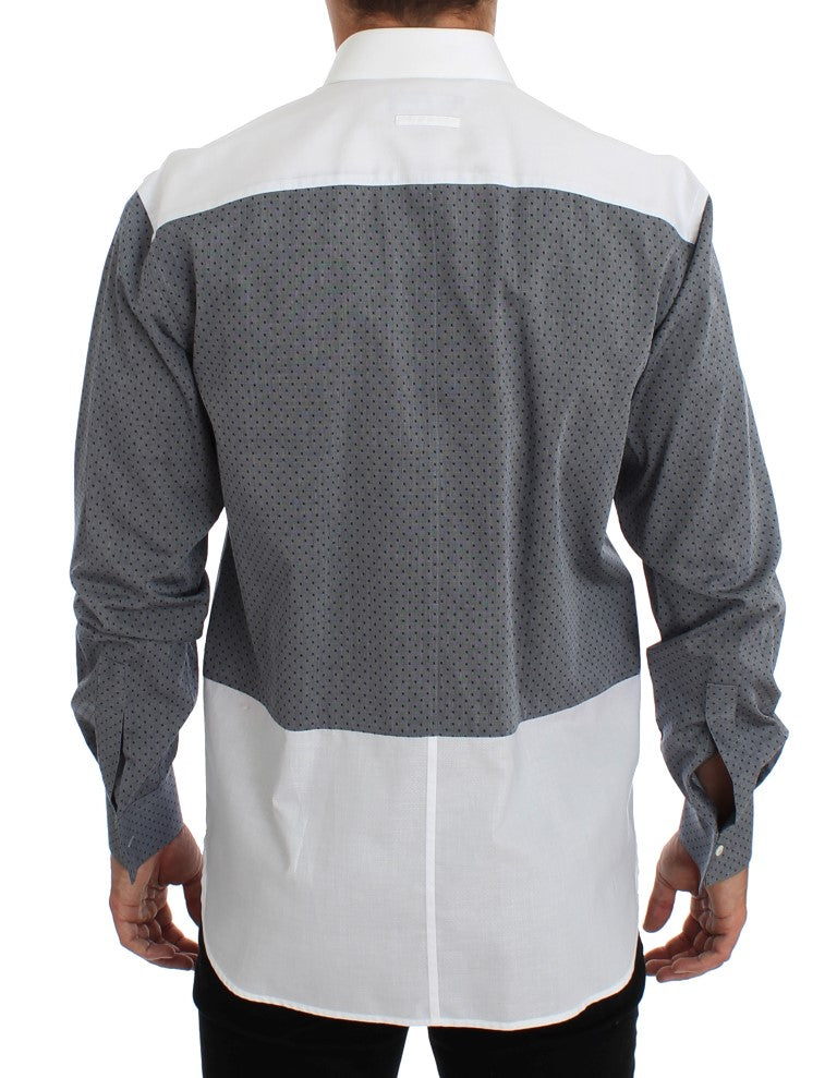 Dolce & Gabbana Elegant White & Gray Dotted Cotton Shirt