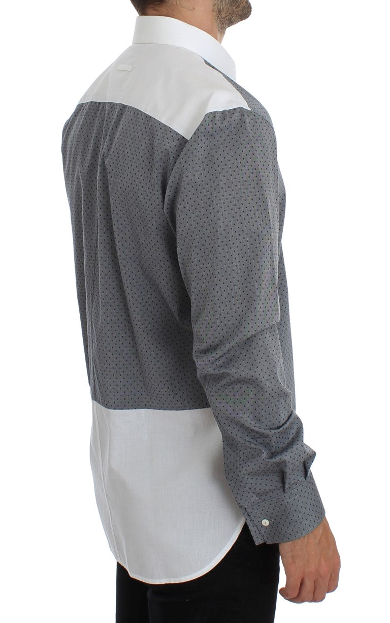 Dolce & Gabbana Elegant White & Gray Dotted Cotton Shirt