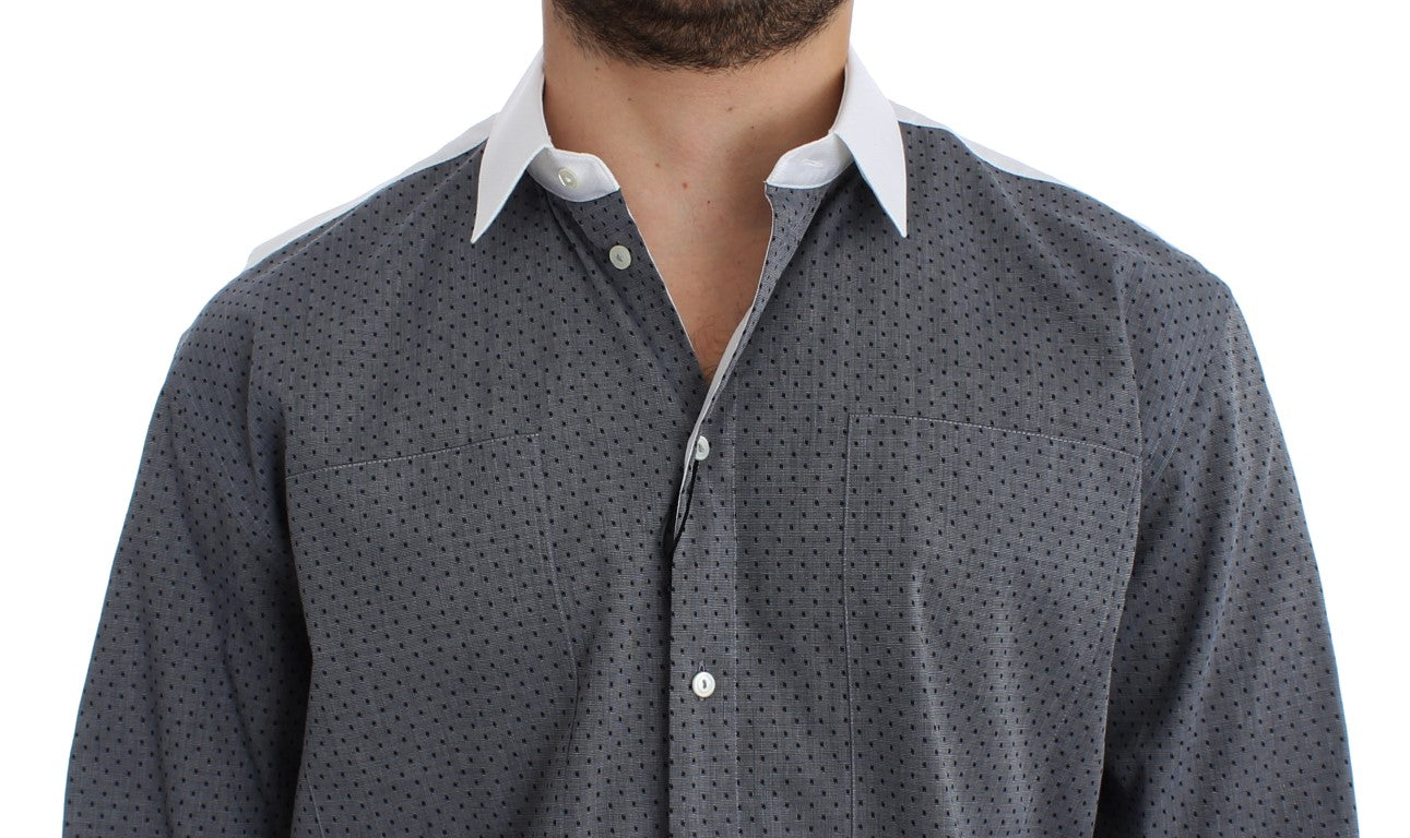 Dolce & Gabbana Elegant White & Gray Dotted Cotton Shirt