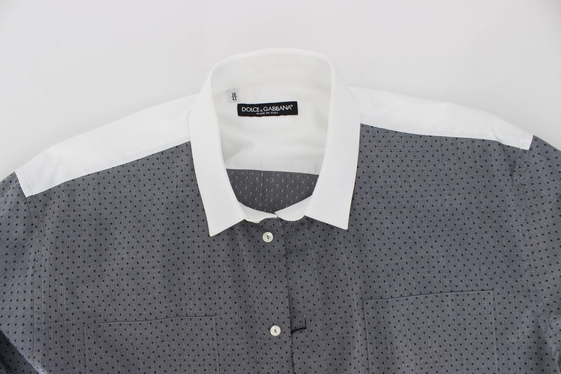 Dolce & Gabbana Elegant White & Gray Dotted Cotton Shirt