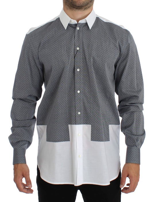 Dolce & Gabbana Elegant White & Gray Dotted Cotton Shirt