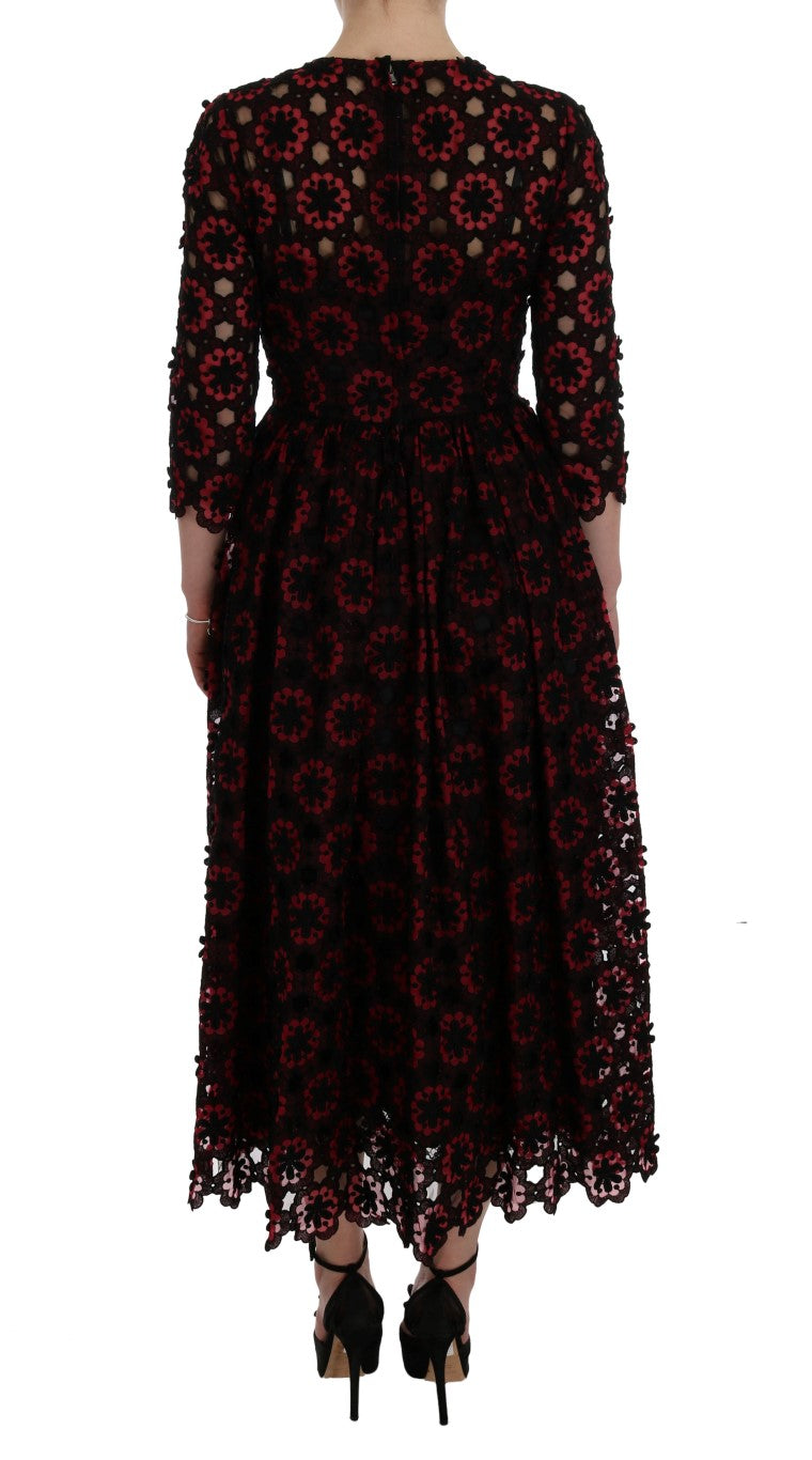 Dolce & Gabbana Elegant Red Floral Shift Midi Dress