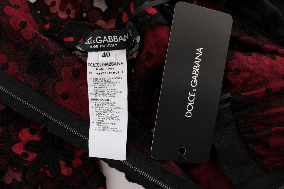 Dolce & Gabbana Elegant Red Floral Shift Midi Dress