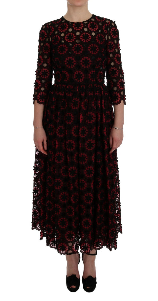 Dolce & Gabbana Elegant Red Floral Shift Midi Dress