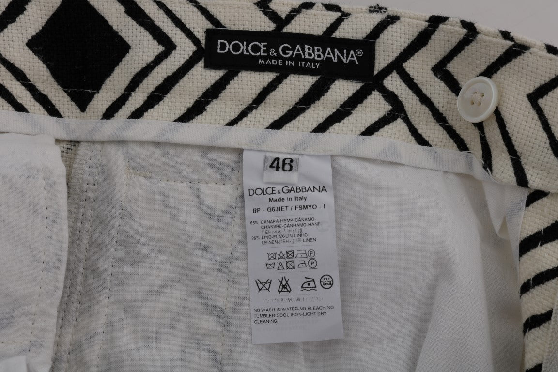 Dolce & Gabbana White Black Striped Casual Shorts