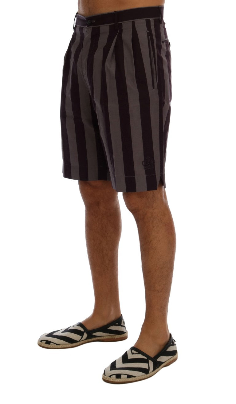 Dolce & Gabbana Gray Purple Striped Cotton Shorts