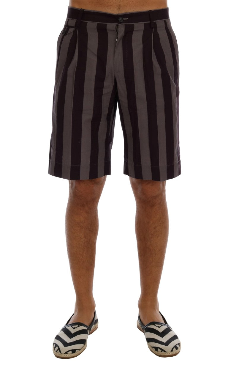 Dolce & Gabbana Gray Purple Striped Cotton Shorts