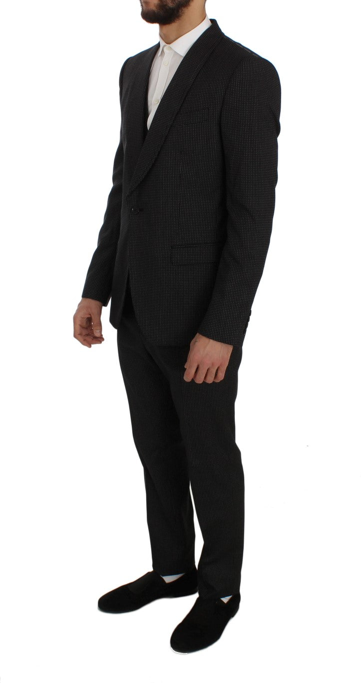 Dolce & Gabbana Elegant Gray Polka Dotted Slim Fit Suit