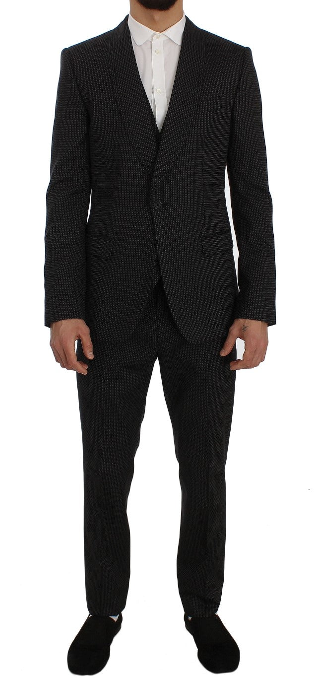 Dolce & Gabbana Elegant Gray Polka Dotted Slim Fit Suit