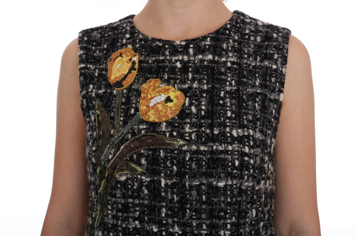 Dolce & Gabbana Elegant Gray Shift Dress with Embroidery Detail