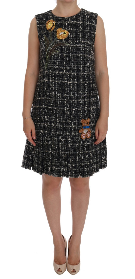 Dolce & Gabbana Elegant Gray Shift Dress with Embroidery Detail