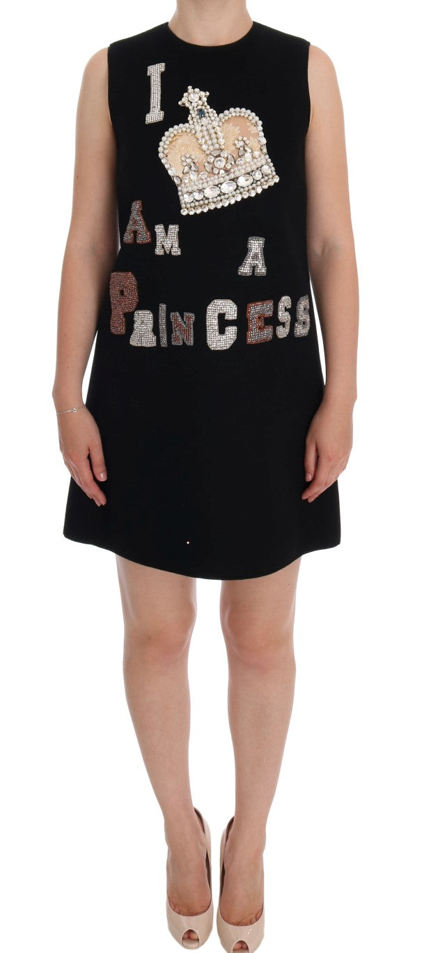 Dolce & Gabbana Elegant Wool Mini Shift Dress with Crystals