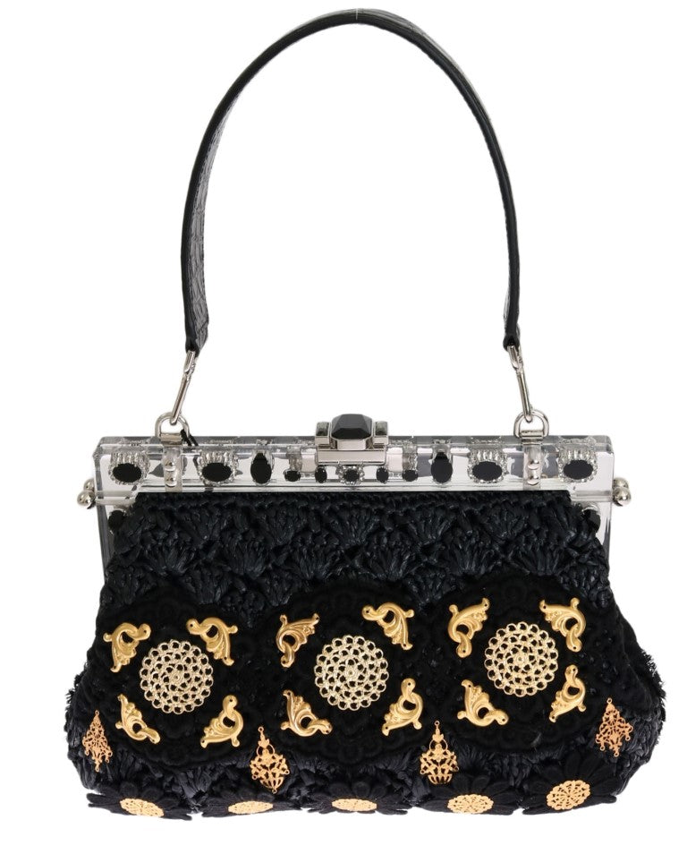 Dolce & Gabbana Elegant Black Tassel Gold Baroque VANDA Clutch