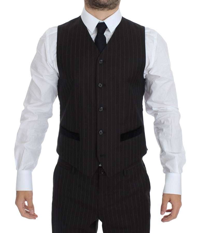 Dolce & Gabbana Elegant Brown Striped Three-Piece Tuxedo