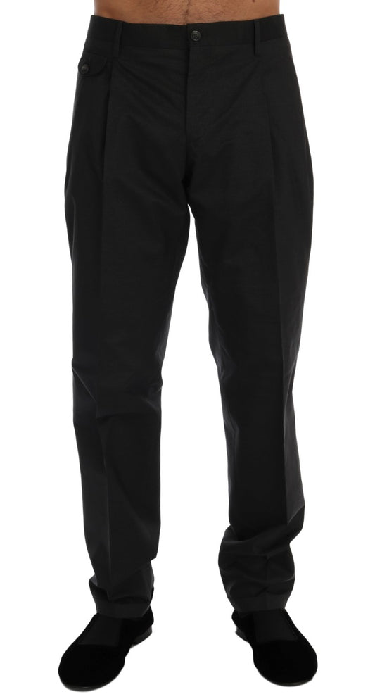 Dolce & Gabbana Gray Striped Straight Fit Dress Trousers