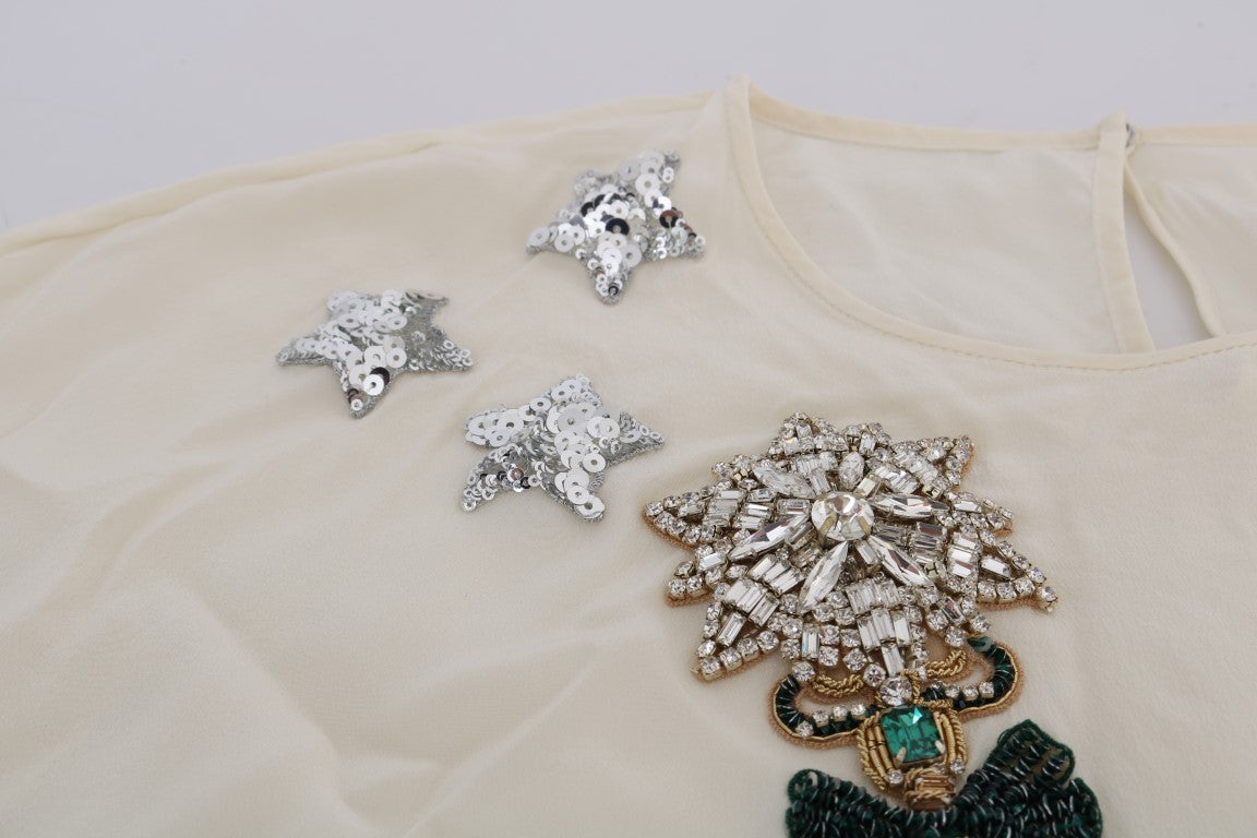 Dolce & Gabbana Enchanted Crystal Embroidered Silk T-Shirt