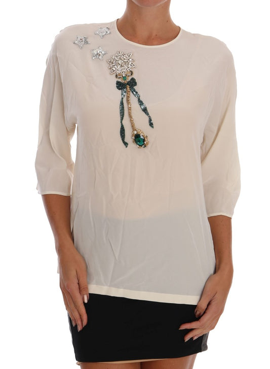 Dolce & Gabbana Enchanted Crystal Embroidered Silk T-Shirt