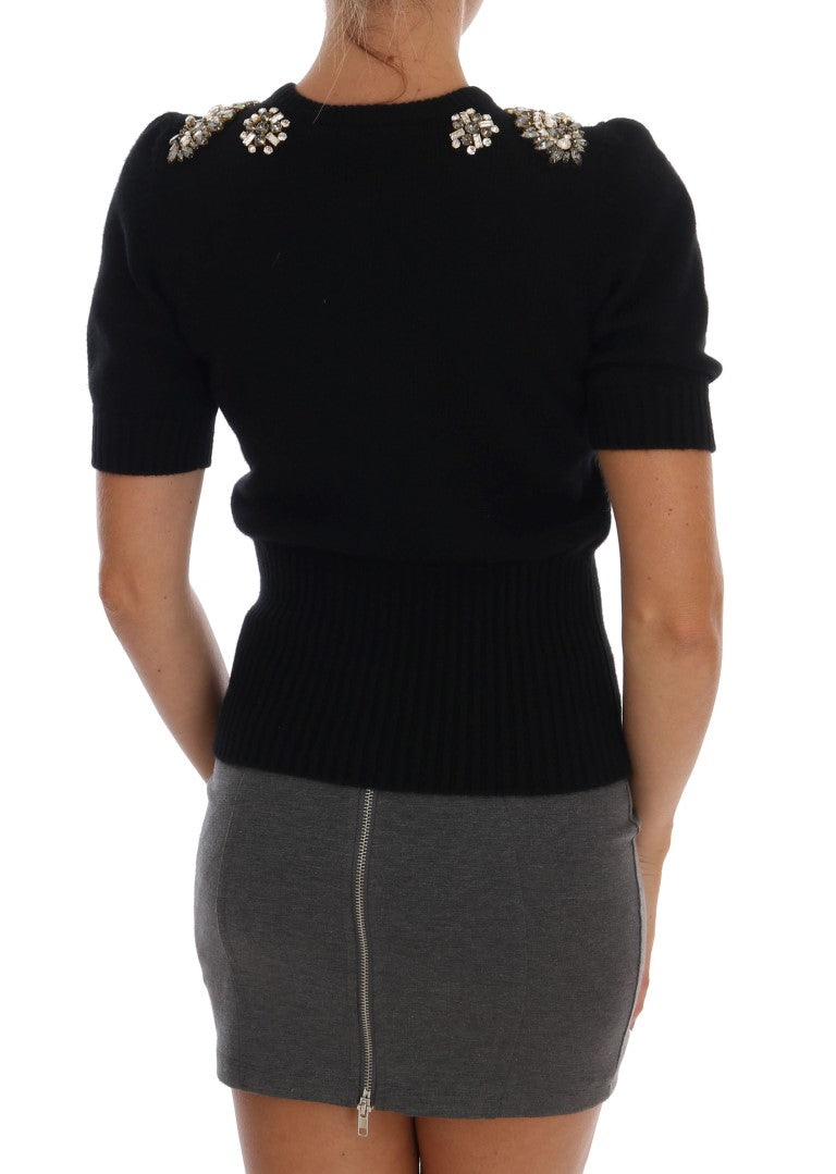 Dolce & Gabbana Black Cashmere Crystal Cardigan Sweater