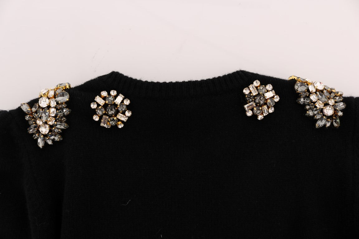 Dolce & Gabbana Black Cashmere Crystal Cardigan Sweater