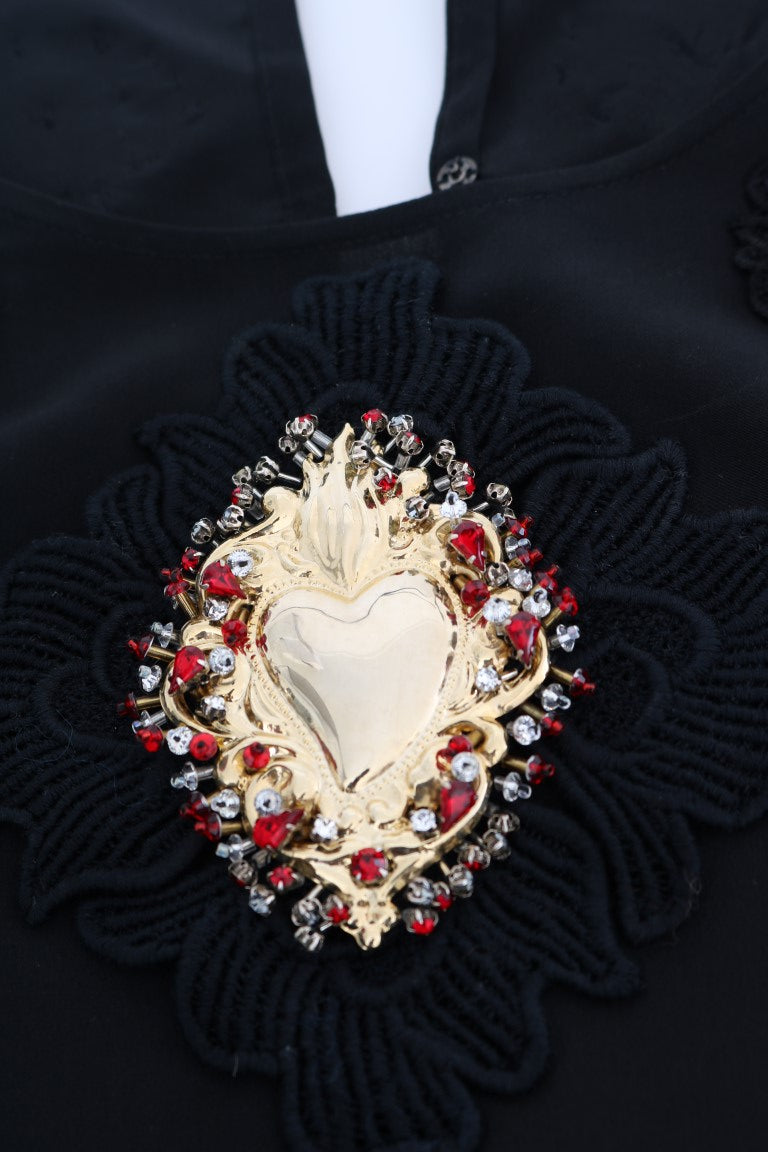 Dolce & Gabbana Embellished Sacred Heart Silk Blouse