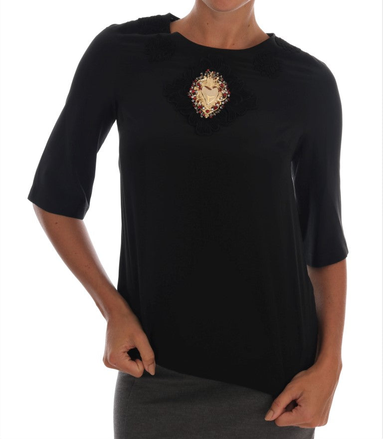 Dolce & Gabbana Embellished Sacred Heart Silk Blouse