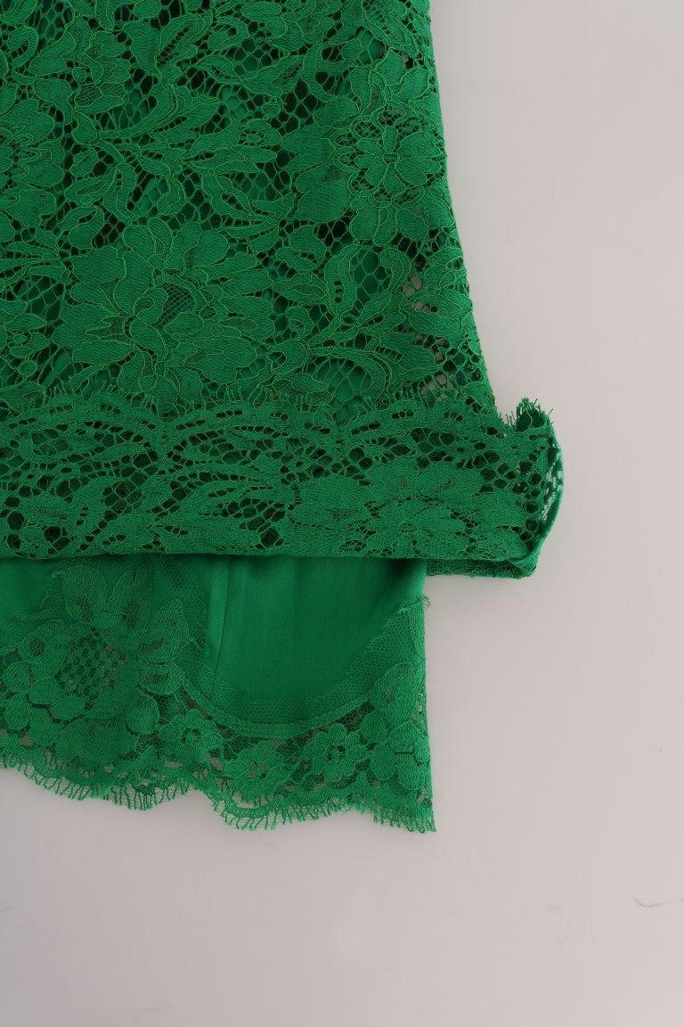 Dolce & Gabbana Elegant Green Floral Lace Sleeveless Blouse