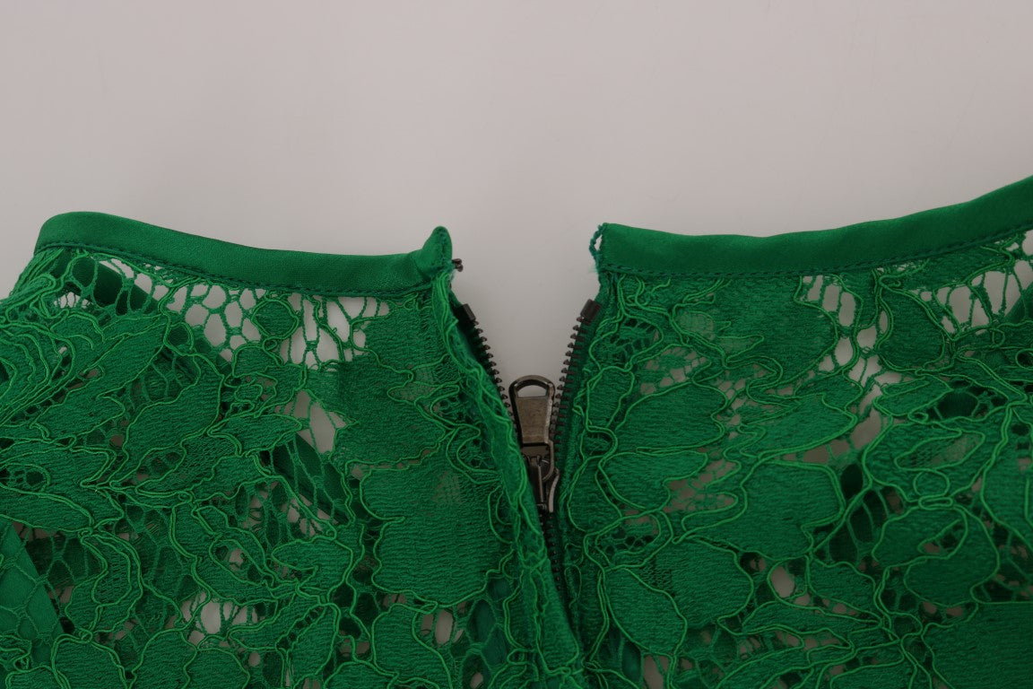 Dolce & Gabbana Elegant Green Floral Lace Sleeveless Blouse