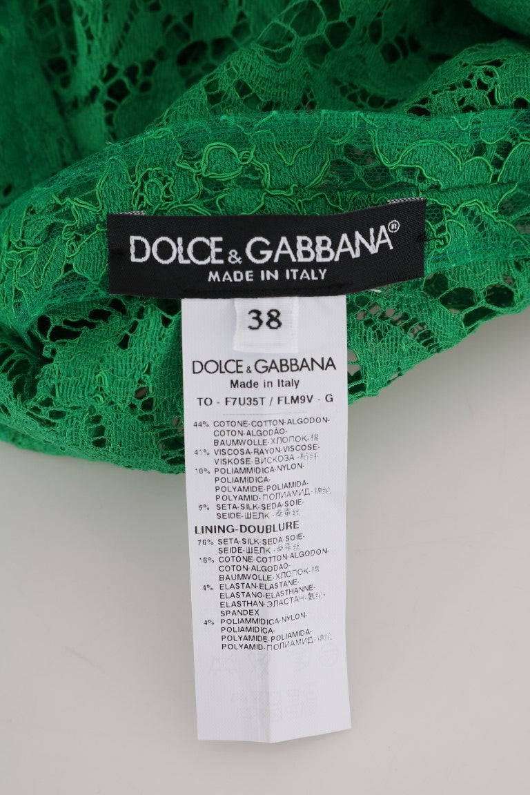 Dolce & Gabbana Elegant Green Floral Lace Sleeveless Blouse