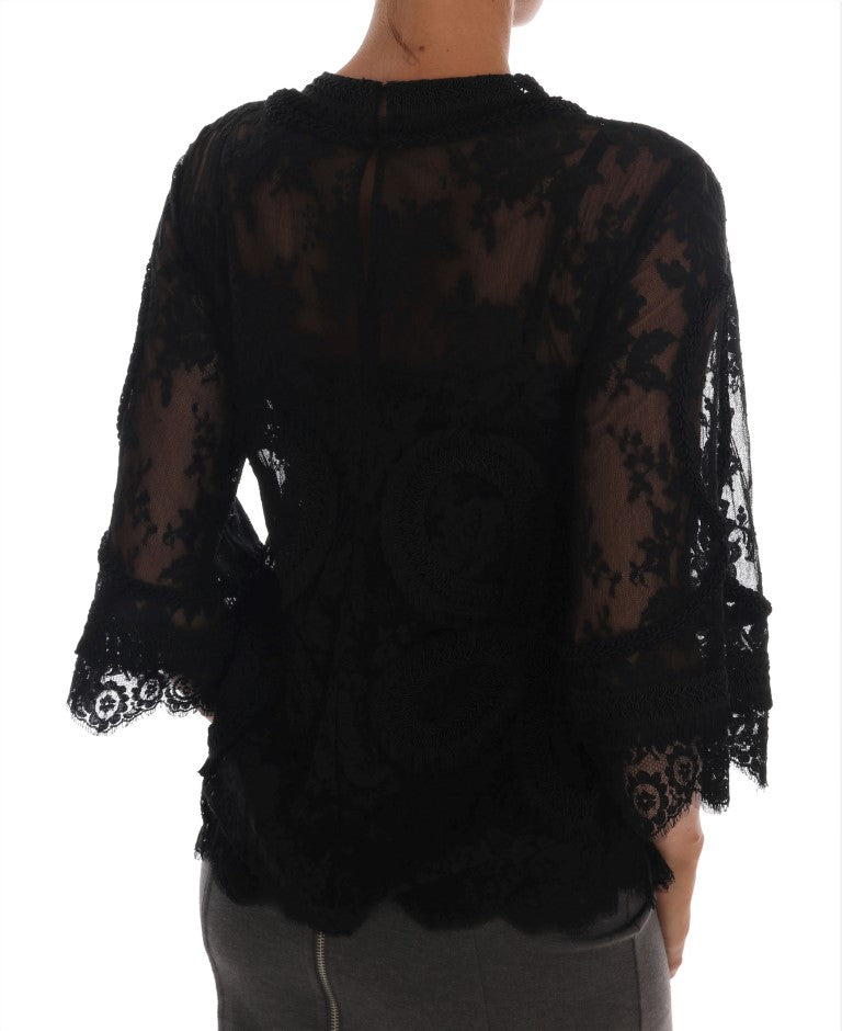 Dolce & Gabbana Elegant Black Floral Lace Torero Blouse