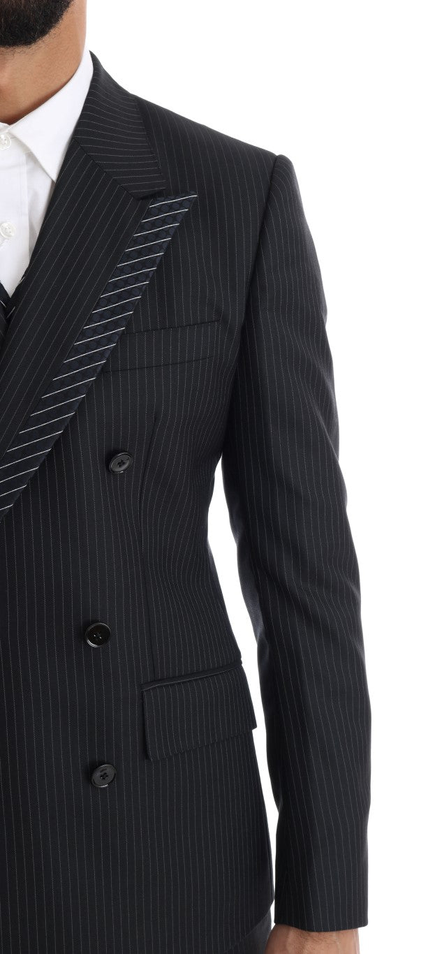 Dolce & Gabbana Elegant Gray Striped Wool Silk Men's 3-Piece Suit