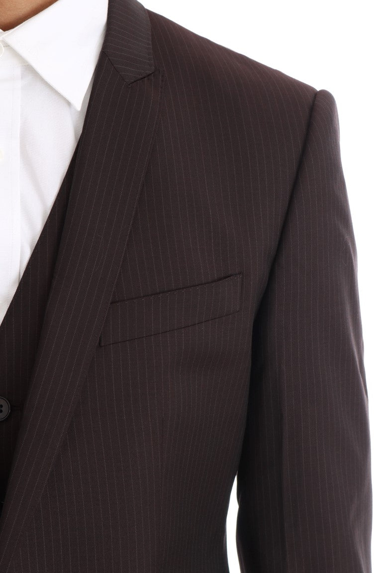 Dolce & Gabbana Brown Striped GOLD Slim Fit 3 Piece Suit