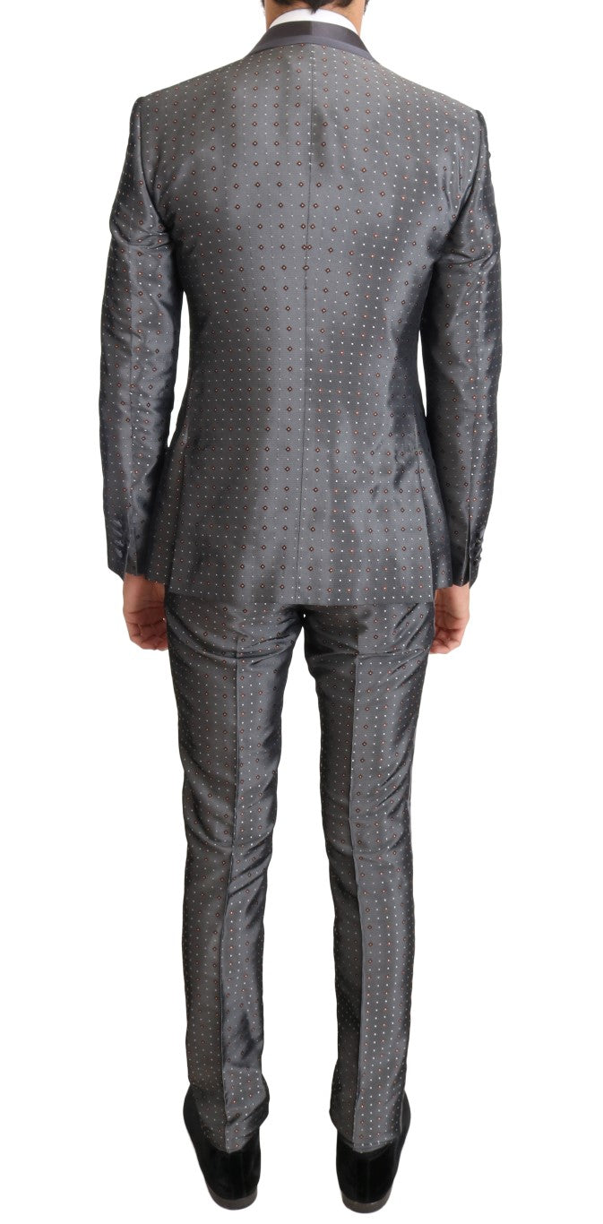 Dolce & Gabbana Silver Silk Baroque Single Breasted Suit