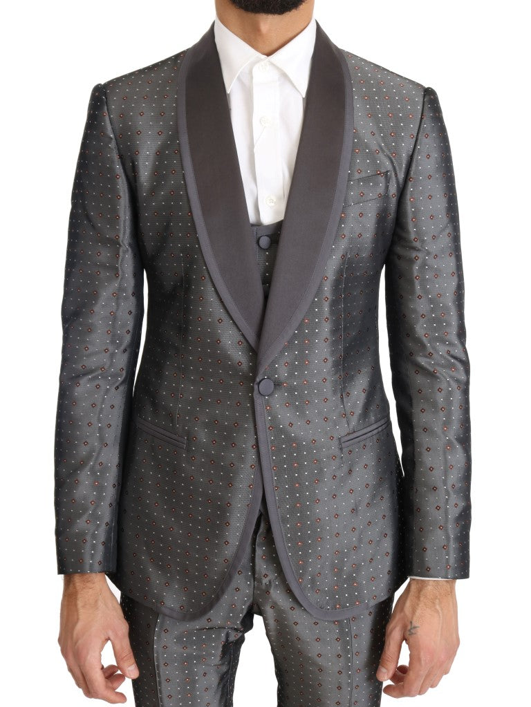 Dolce & Gabbana Silver Silk Baroque Single Breasted Suit