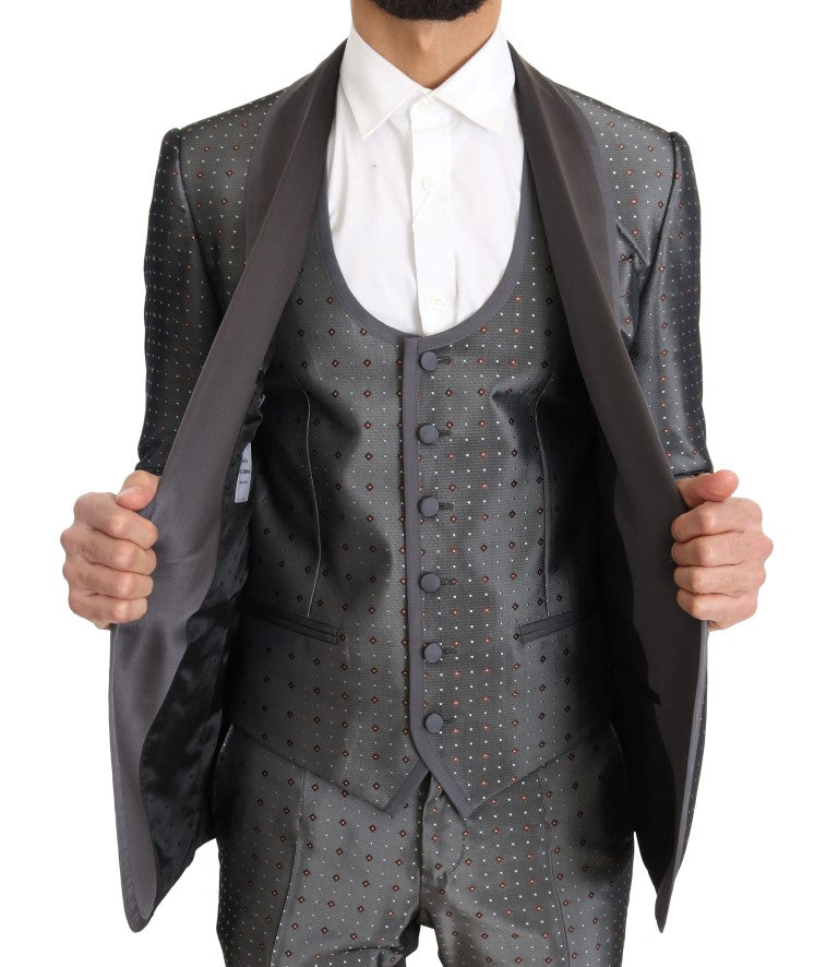 Dolce & Gabbana Silver Silk Baroque Single Breasted Suit