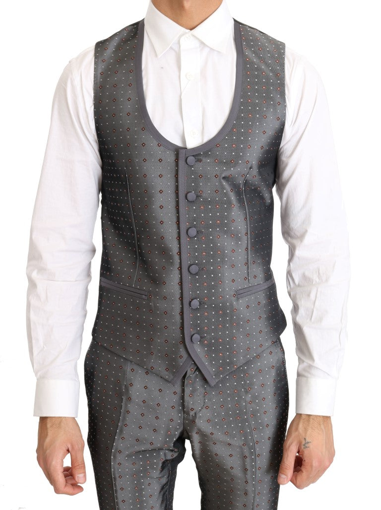 Dolce & Gabbana Silver Silk Baroque Single Breasted Suit