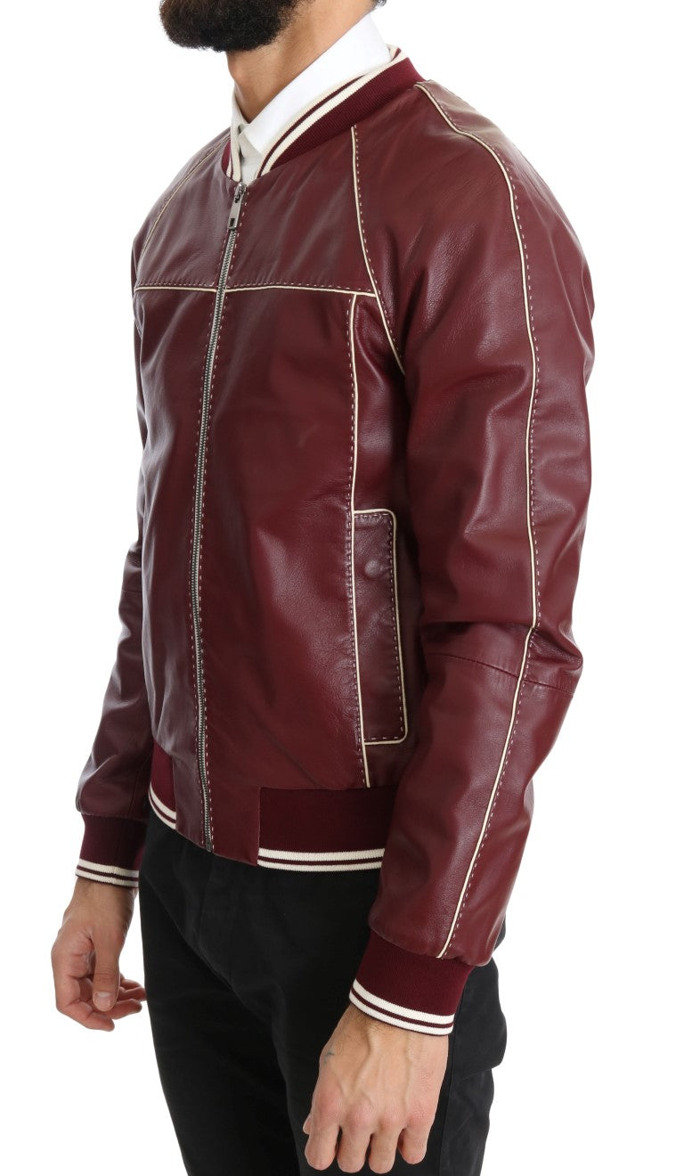 Dolce & Gabbana Elegant Bordeaux Leather Bomber Jacket