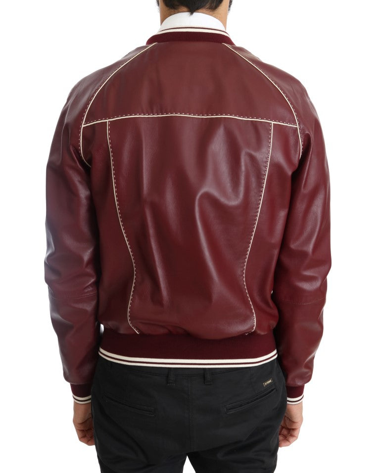 Dolce & Gabbana Elegant Bordeaux Leather Bomber Jacket